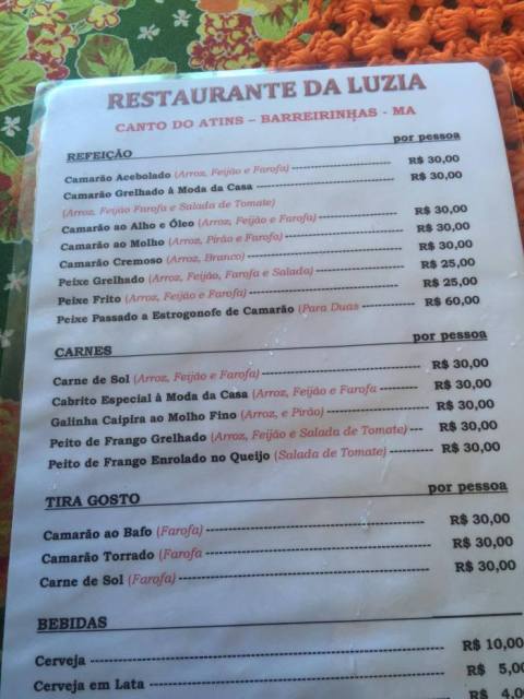 Cardápio do Restaurante da Luzia: preços dos pratos não pesam no bolso 