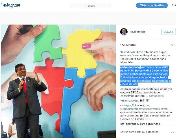 Internauta abordou Flávio Dino no Instagram com convite para conhecer drama da população do Parque Vitória
