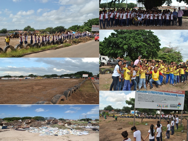 Mobilização para pôr fim a lixão contou com participação de dezenas de estudantes, que deram abraço simbólico em terreno  