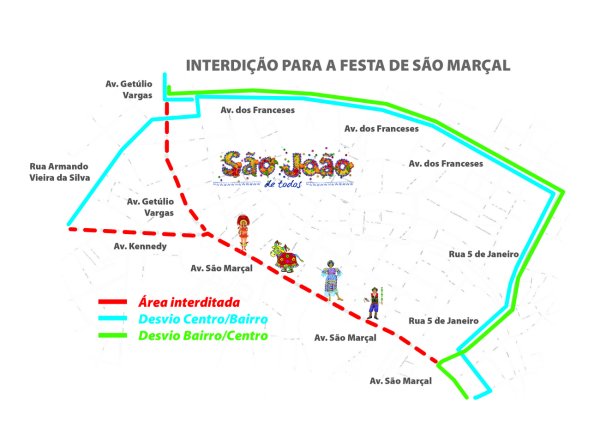 Mapa mostra desvio feito pela SMTT para homenagem a São Marçal, no João Paulo