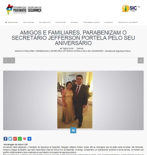 Matéria postada no site da SSP comemora o aniversário de Jefferson Portela