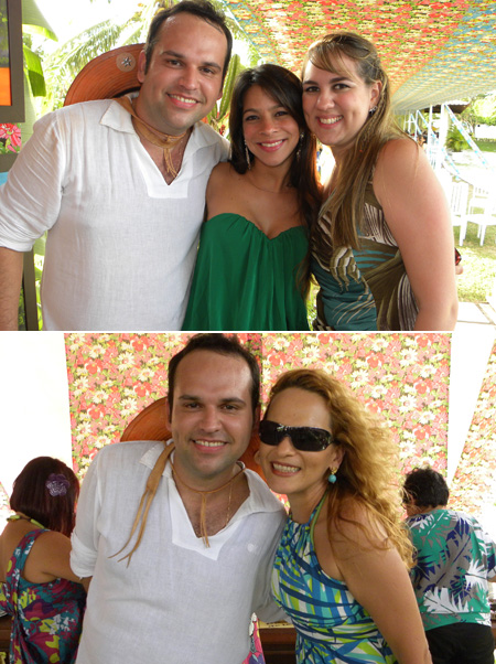 Dois momentos do aniversário de Bruno Lima: ele e a namorada Marly Abdala com a cantora Fabrícia; e o aniversariante com a grande amiga Marcella Simplício