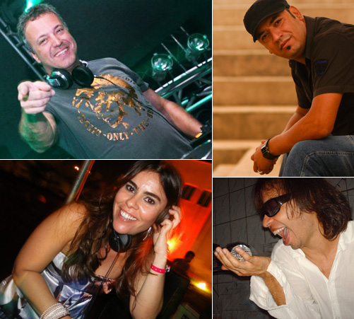 Em sentido horário: DJ's Rodrigo Vieira, Ferris, Jorge Choairy e Ericka Braga.